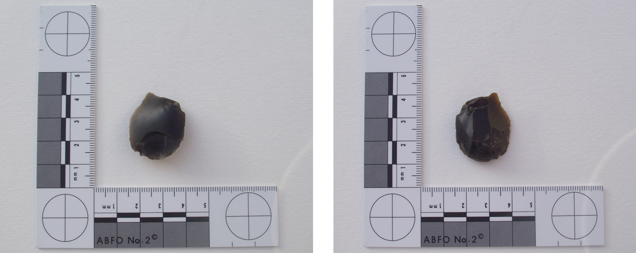 Thumbnail scraper shown against 8cm right angled scale bar